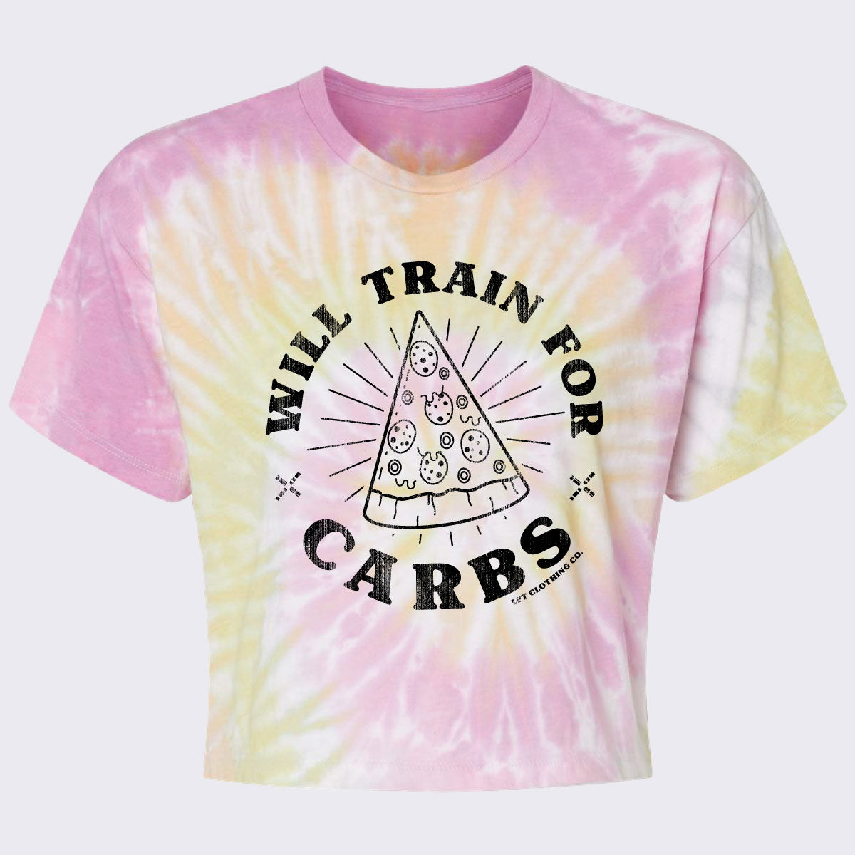 Will Train for Carbs Women’s Tie-Dyed Crop T-Shirt