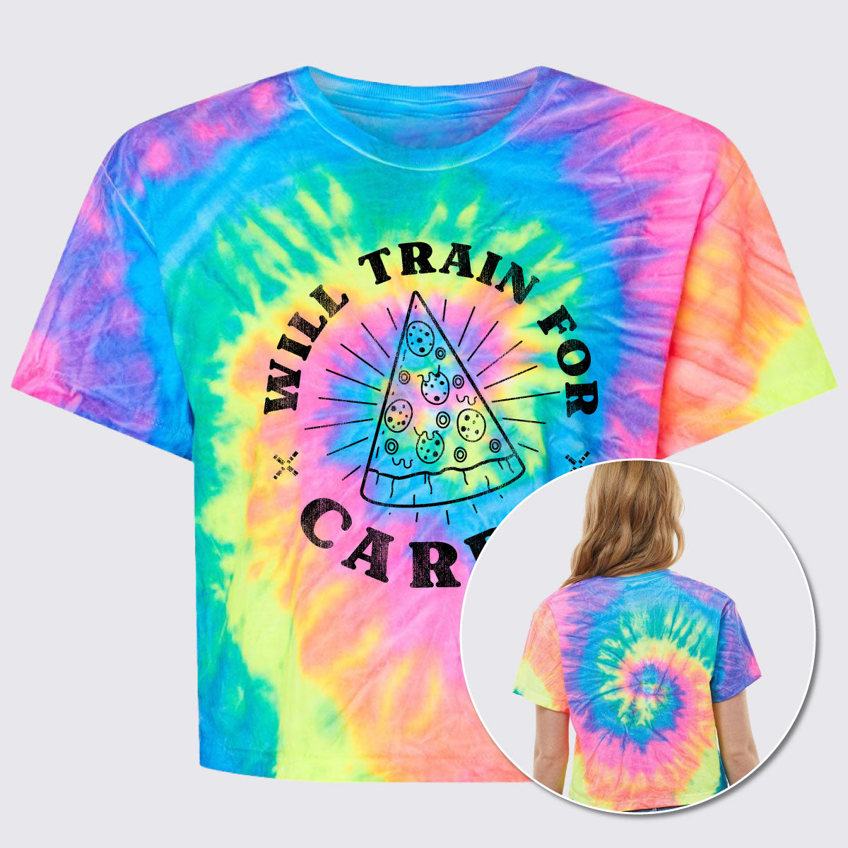 Will Train for Carbs Women’s Tie-Dyed Crop T-Shirt