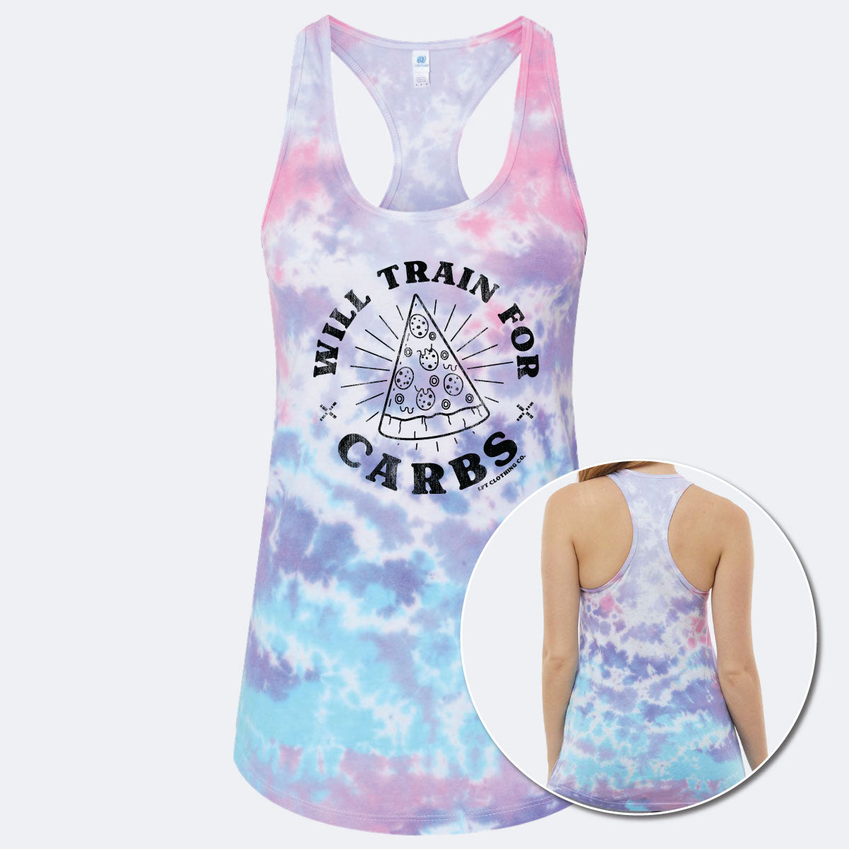 Will Train for Carbs Tie-Dyed Racerback Tank Top