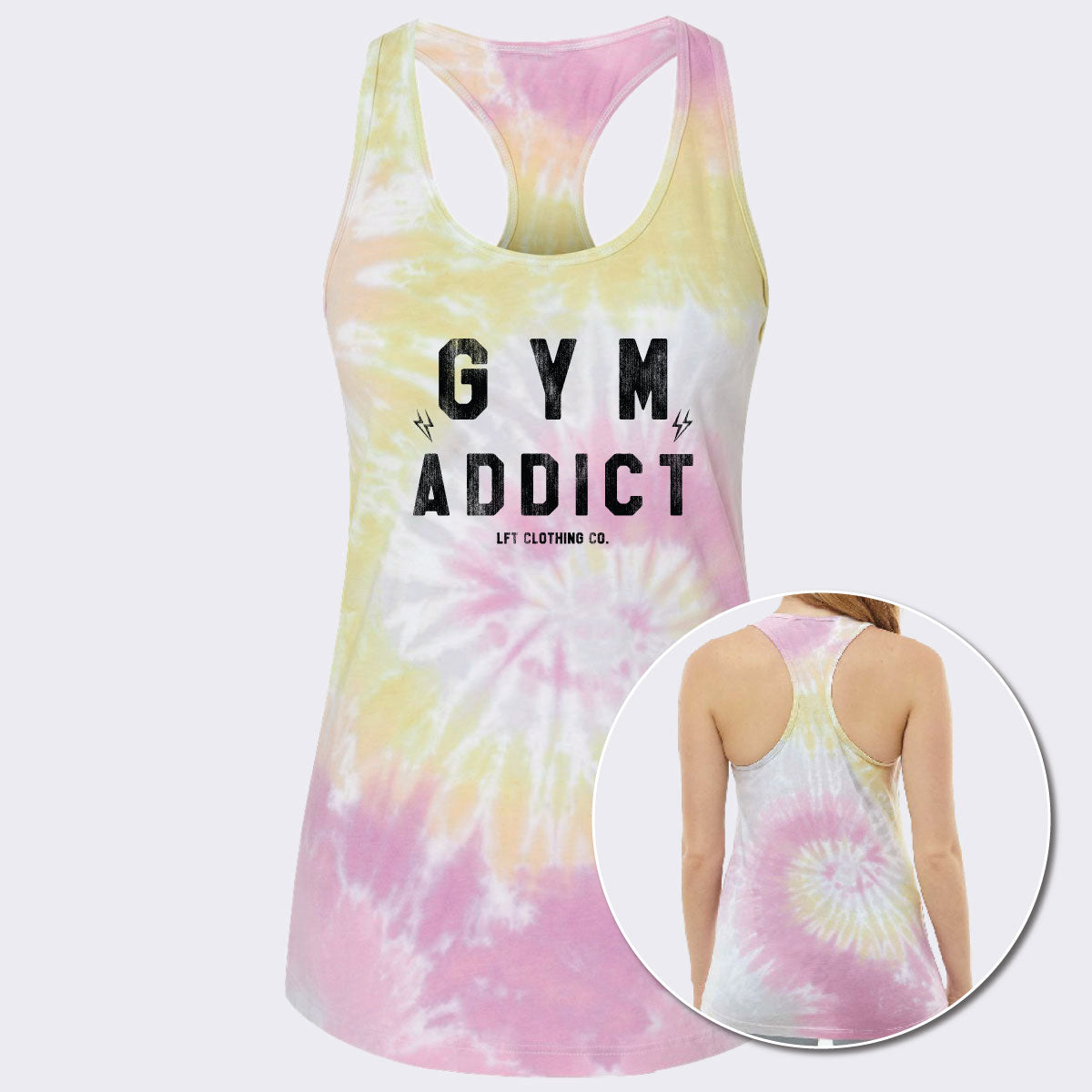 Gym Addict Tie-Dyed Racerback Tank Top