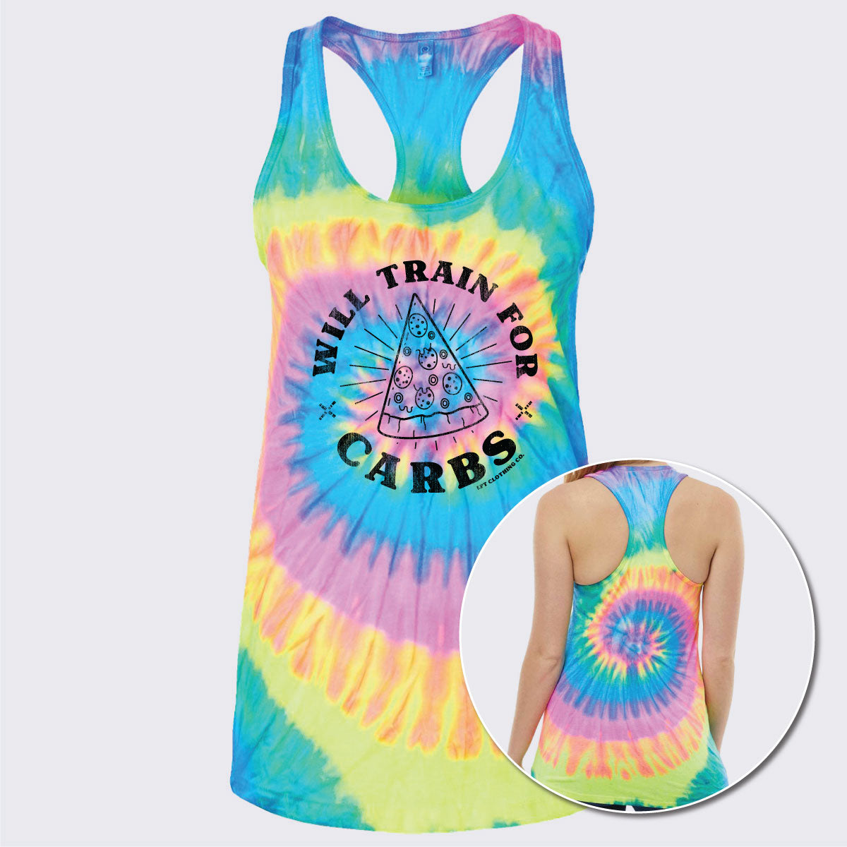 Will Train for Carbs Tie-Dyed Racerback Tank Top