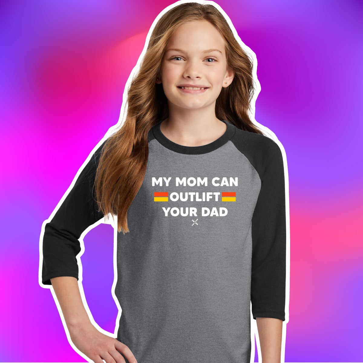 My Mom Can Outlift Your Dad Youth 3/4-Sleeve Raglan Tee